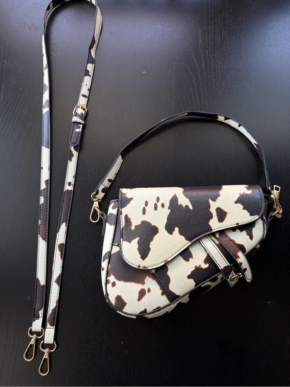 Cow Print Saddle Bag - Cream & Brown Women's Crossbody